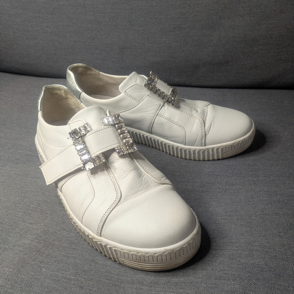 Gabor White Leather Sneakers with Crystal Buckles – Sparkling Detail Size 8.5 - Picture 7 of 10